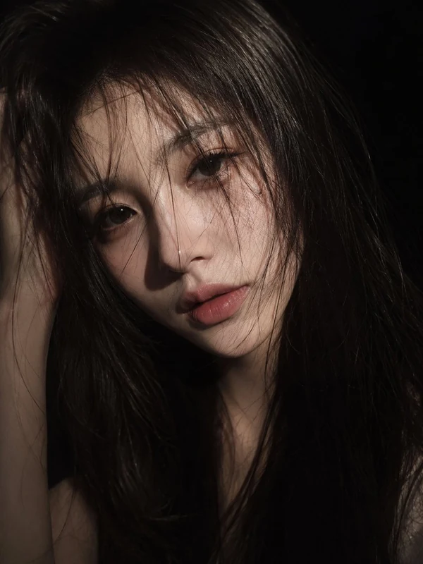 Moody close portrait with wet hair